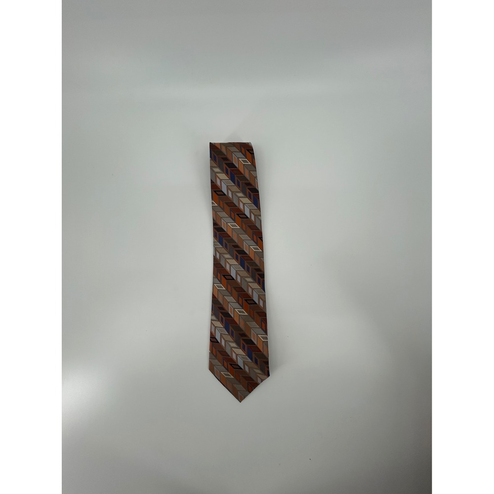 Crazy Horse Claiborne Mens Brown Orange Geometric Chevron Silk Blend Necktie
